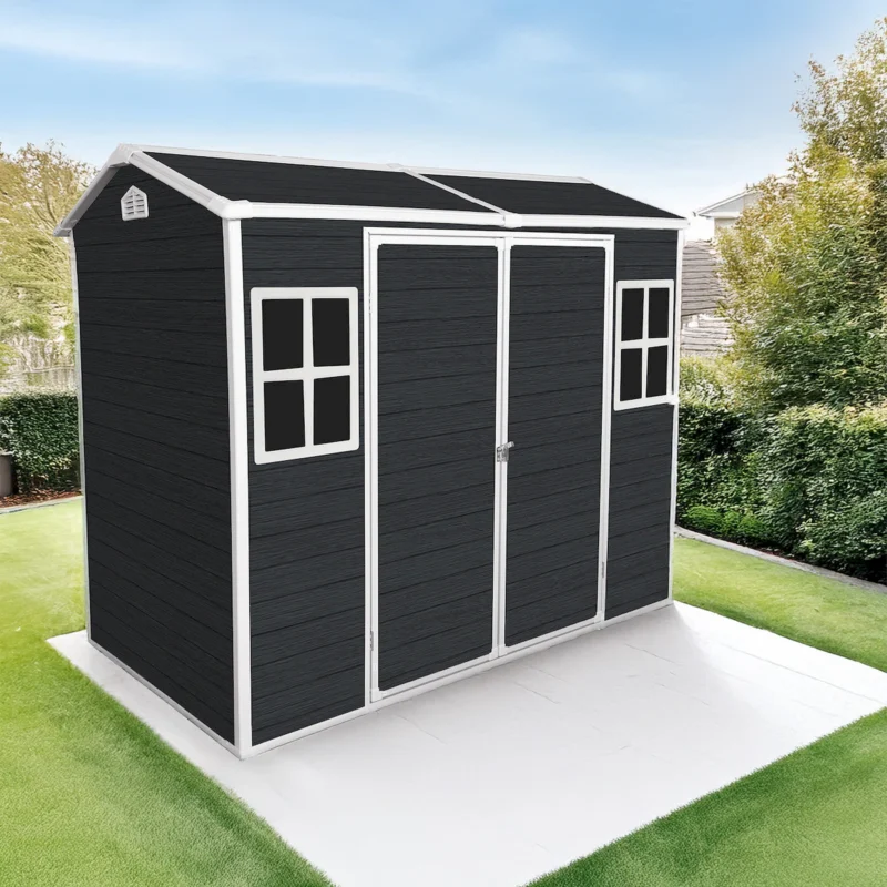 8x4ft Outdoor Resin Garden Shed with Floor and 2 Windows, Plastic Patio Outdoor Storage Shed with Lockable Door for Garden Tools, Bicycles, Trash Cans, Black  - Image 14