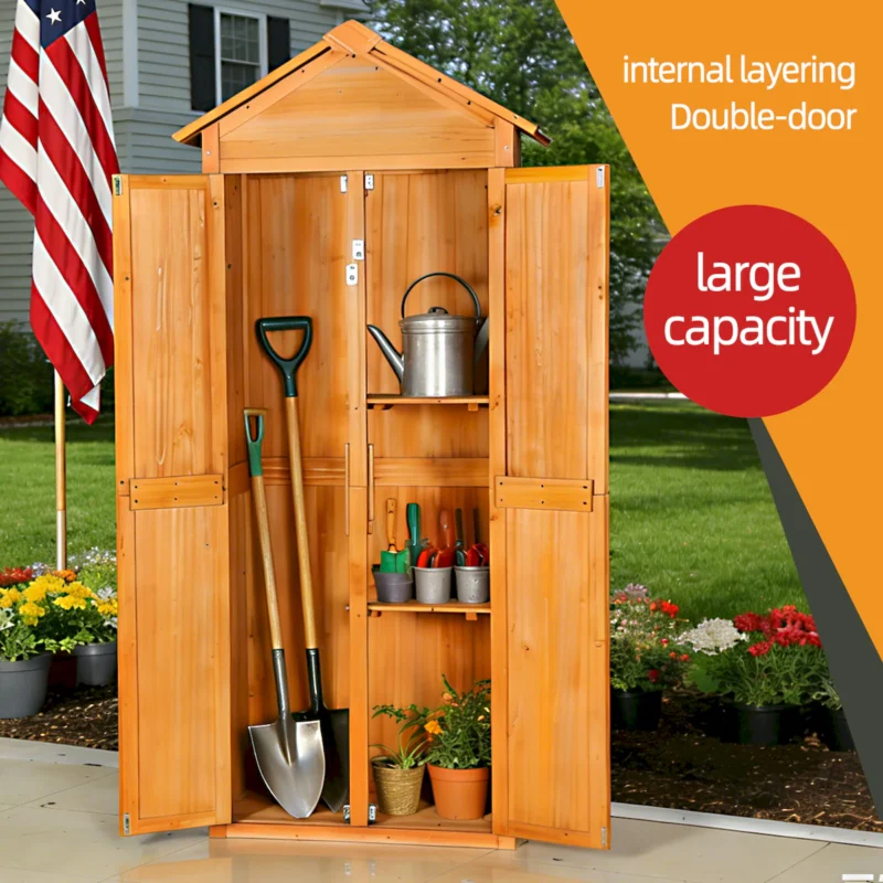 Outdoor Storage Shed Wood Tool Shed Waterproof Garden Storage Cabinet with Lockable Doors for Patio Furniture, Backyard, Lawn, Meadow, Farmland - Image 7