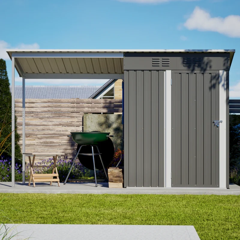 Durable 5x3FT Galvanized Steel Shed & Gazebo Combo, Easy Assembly Lean-To Storage with Open Pergola, All-Weather 2-in-1 Garden Shed for Tool Storage, Patio, Backyard  - Image 22