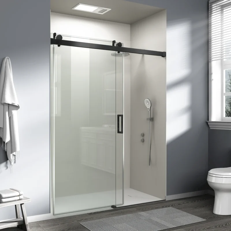 56" - 60" W x 76" H Frameless Soft-closing Single Sliding Shower Door, 3/8" (10mm) Tempered Glass with Easy-cleaning Nano-Coating, Matte Black 22D01-60MB - Image 14