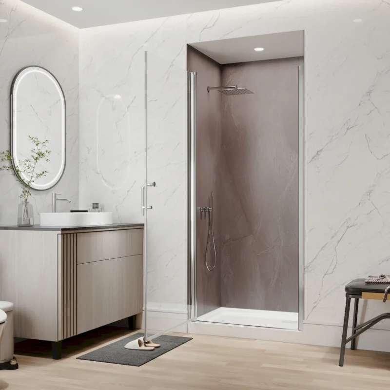 34 In. to 36In. x 72 In Semi-Frameless Pivot Shower Door in Chrome With Clear Glass - Image 15