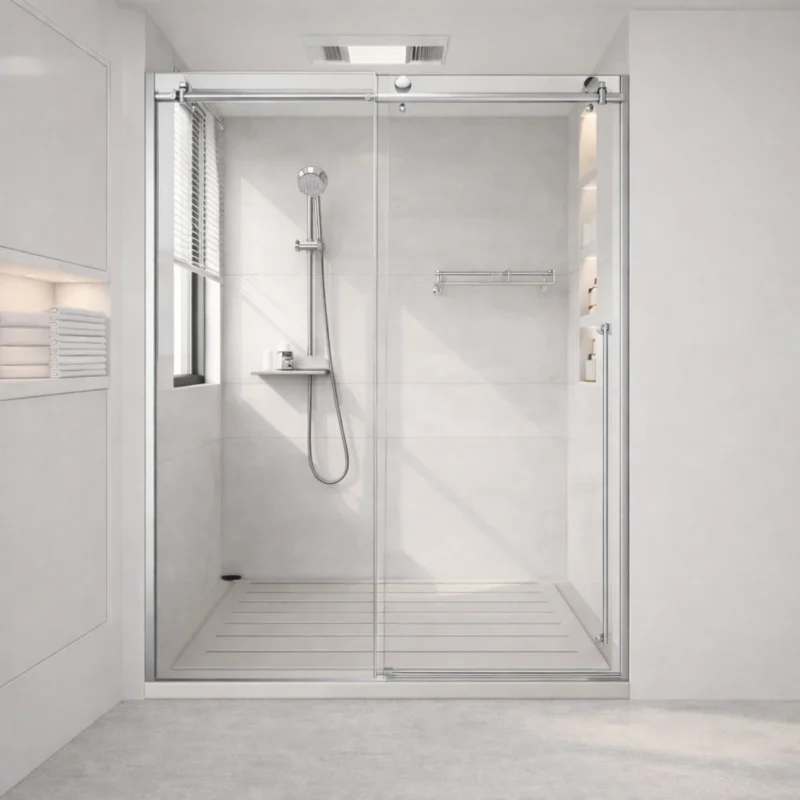 60" W x 78" H Chrome Reversible Installation Double Bypass Sliding Shower Door Easy Installation Frameless Shower Door,5/16"(8MM) Tempered Glass With Nano Explosion-proof Film - Image 5