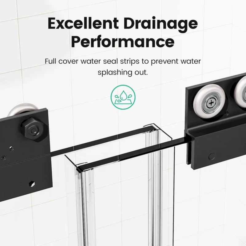 44"-48"W*72" H Semi-Frameless Double Sliding Shower Door, Bypass Shower Door, 1/4" (6mm) Thick SGCC Tempered Glass Door, Matte Black - Image 7