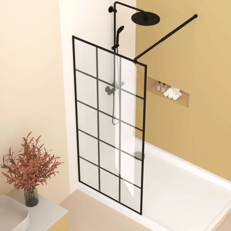Framed Glass Shower Screen 34" Width x 72"Height with 1/4" 6mm Silk-printing Tempered Glass, Matte black aluminum and support bar, Shower door - Image 17