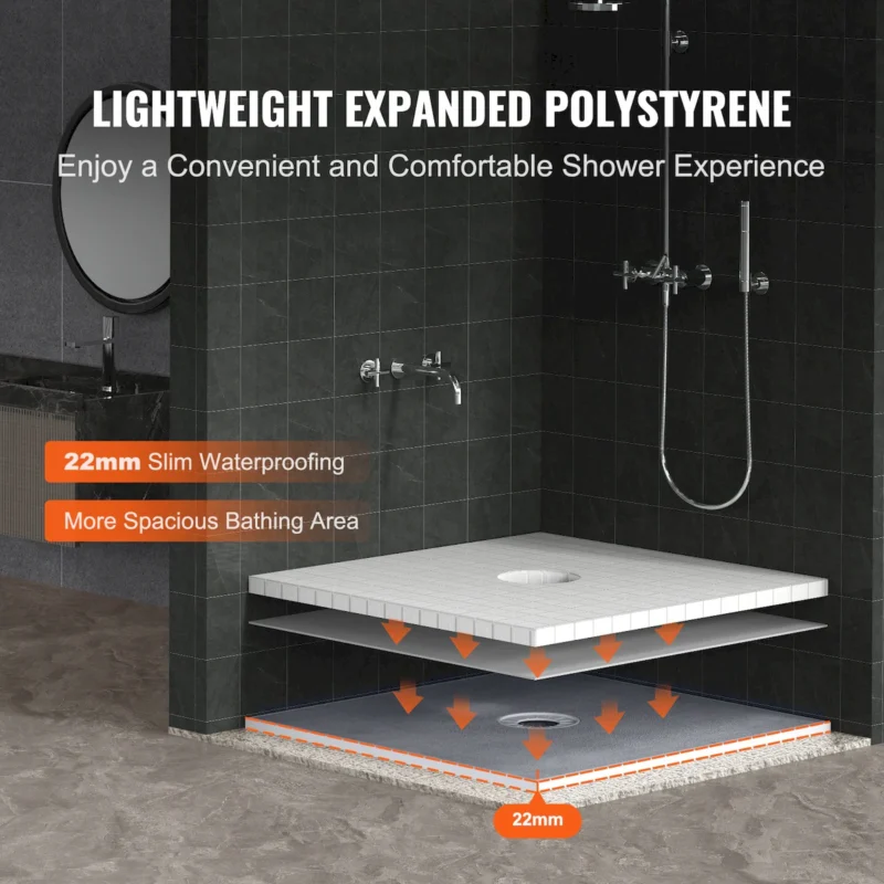 Shower Curb Kit, 36"x36" Shower Pan Kit with 6.3" Central Drain, Lightweight EPS Shower Installation Kits with 2 Waterproof Cloths, Shower Pan Slope Sticks Fit for Bathroom - Image 7