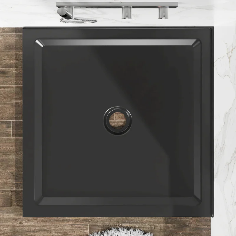 Goodyo 36"x36" Shower Base Anti-slip Acrylic Center Drain Double Threshold Shower Basin in Black - Image 4