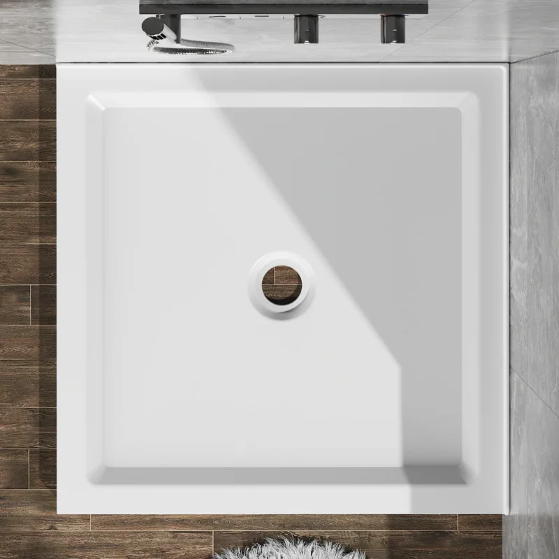 Goodyo 36"x36" Shower Base 3.3" Height Anti-slip Acrylic Center Drain Double Threshold Shower Basin in White  - Image 4