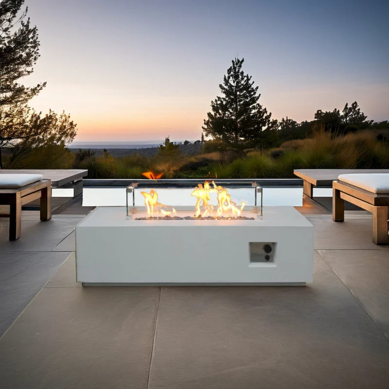 52 Inch Outdoor Concrete Propane gas rectangle Fire Pit table in Antique white color - Image 6