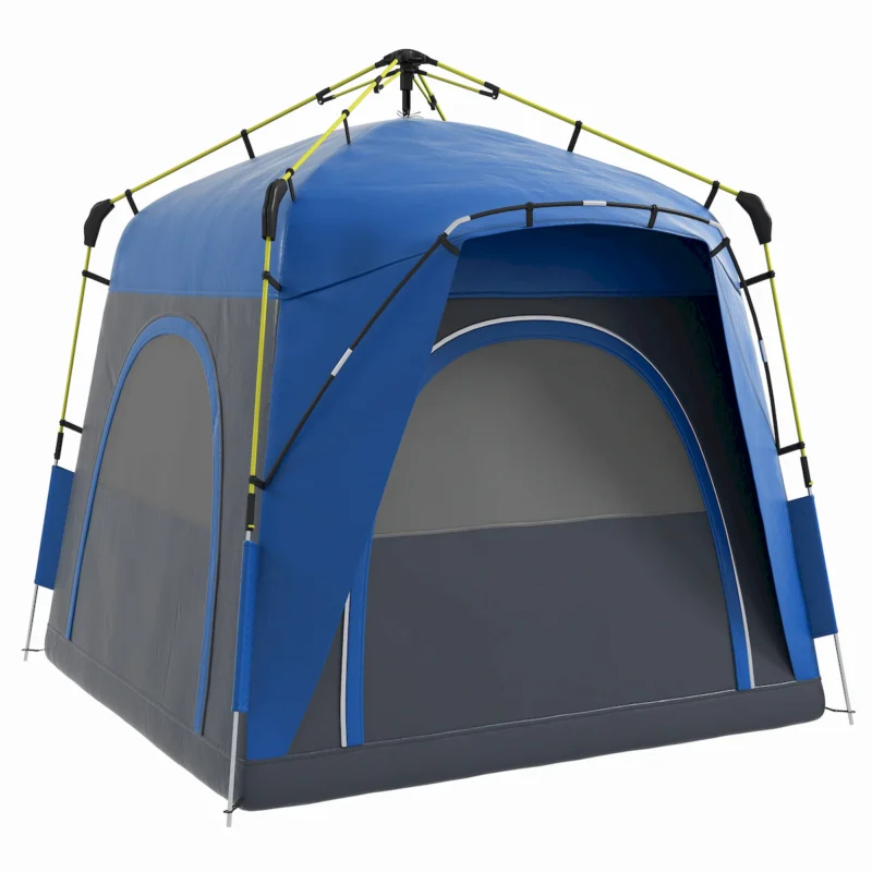 Outsunny Camping Tents 4 Person Pop Up Tent Quick Setup Automatic Hydraulic Family Travel Tent w/ Windows, Doors Carry Bag Included, Blue - Image 5