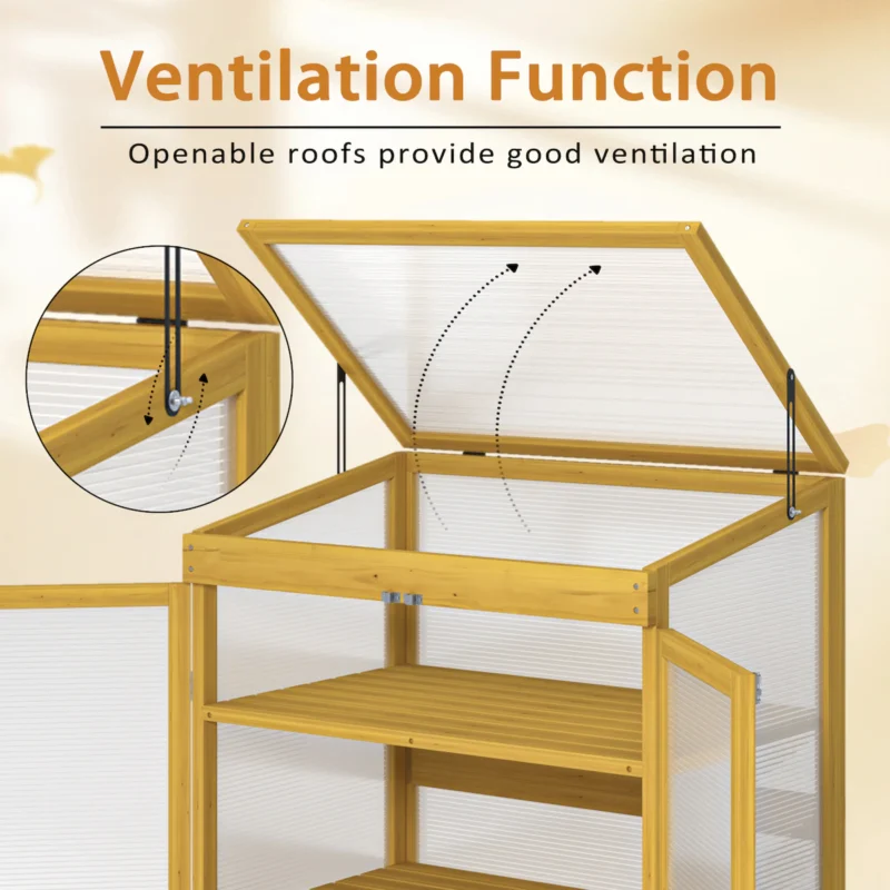 Greenhouse Wooden Cold Frame Greenhouse, Mini Greenhouse for Outdoor, Polycarbonate Garden Greenhouse Cabinet 2-Tier, Keep Plant Warm Enough - Image 6