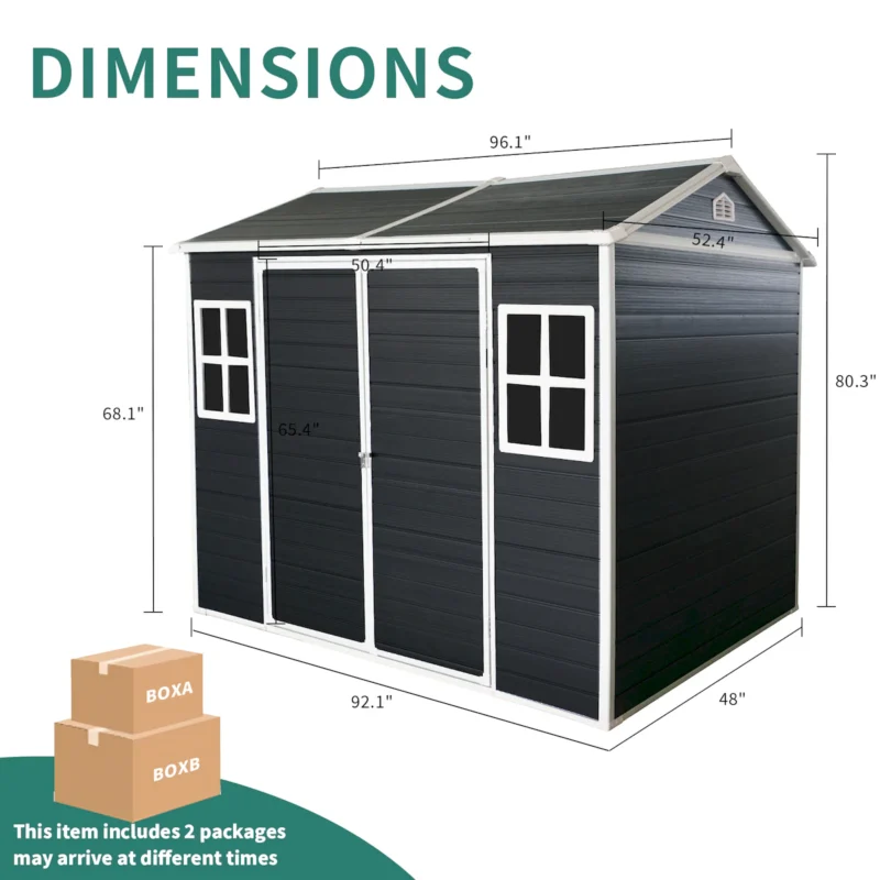 8x4ft Outdoor Resin Garden Shed with Floor and 2 Windows, Plastic Patio Outdoor Storage Shed with Lockable Door for Garden Tools, Bicycles, Trash Cans, Black  - Image 13
