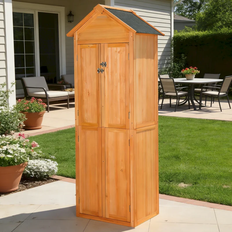 Outdoor Storage Shed Wood Tool Shed Waterproof Garden Storage Cabinet with Lockable Doors for Patio Furniture, Backyard, Lawn, Meadow, Farmland - Image 6