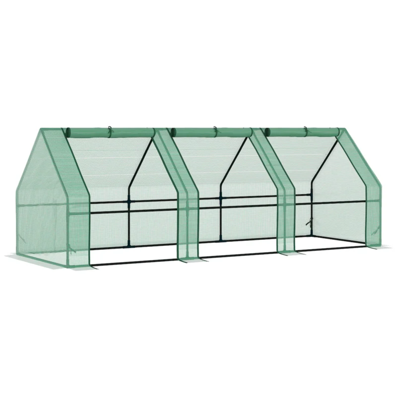 Outsunny 9' x 3' x 3' Portable Mini Greenhouse Outdoor Garden with Large Zipper Doors and Water/UV PE Cover, Green  - Image 8