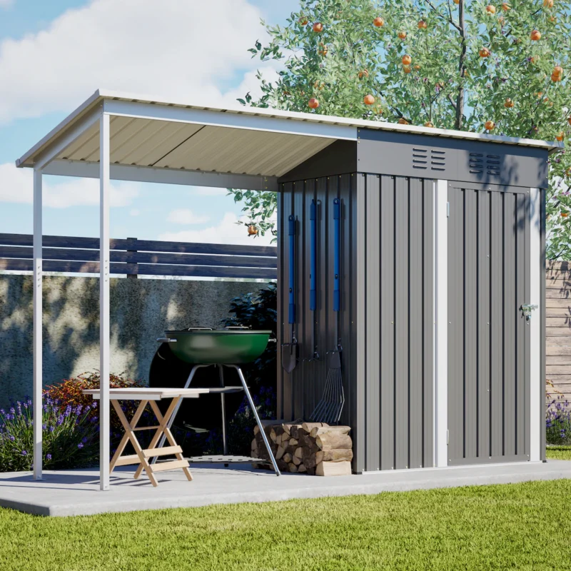Durable 5x3FT Galvanized Steel Shed & Gazebo Combo, Easy Assembly Lean-To Storage with Open Pergola, All-Weather 2-in-1 Garden Shed for Tool Storage, Patio, Backyard  - Image 21