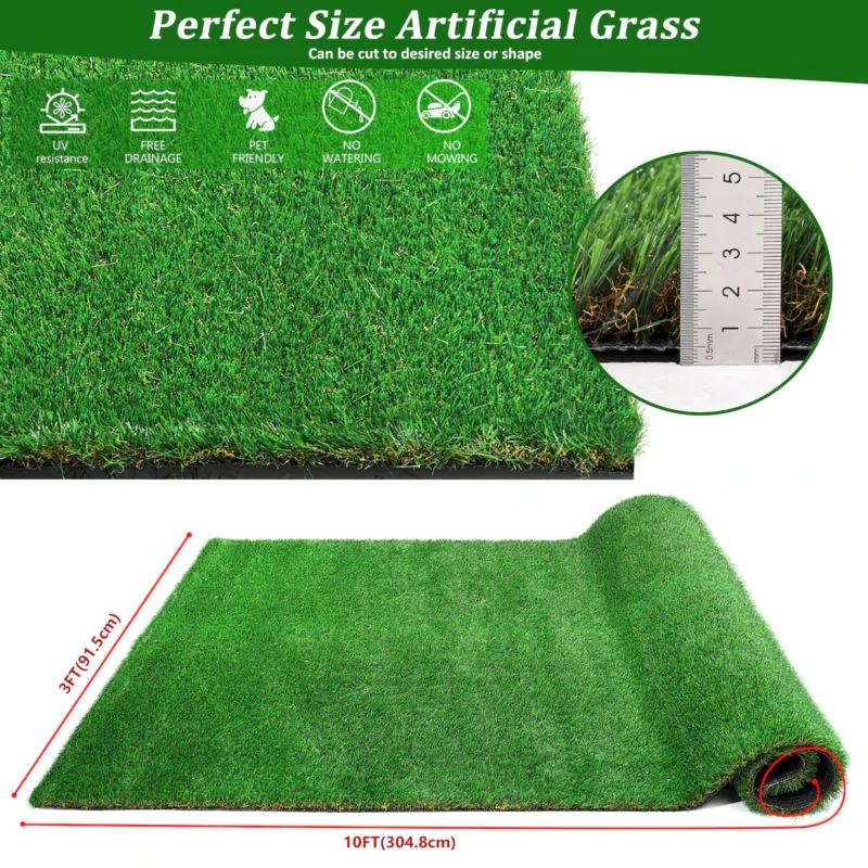 3FTX10FT Outdoor Artificial Grass Runner Rug, Thick Realistic Fake Grass Roll Decor Patio Balcony Garden Lawn, Dog Pets Turf Drain Mat, 1.38" Pile Height - Image 13