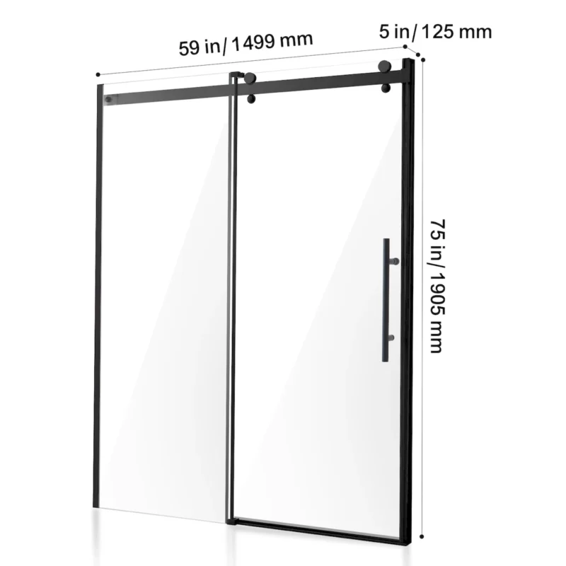 Frameless Shower Door 58-59 x 75 in Clear Tempered Glass 5/16 in Matte Black - Image 11