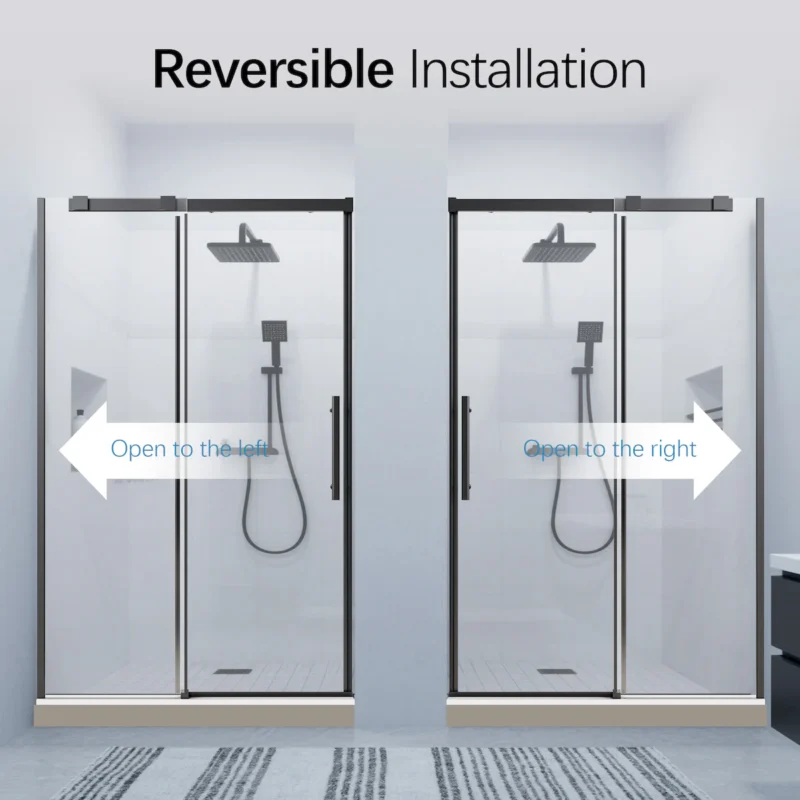 46-48" W * 76" H Frameless Single Sliding Shower Door, Bathroom Sliding Shower Door, 5/16" (8mm) Thick SGCC Tempered Glass Door, Matte Black - Image 9
