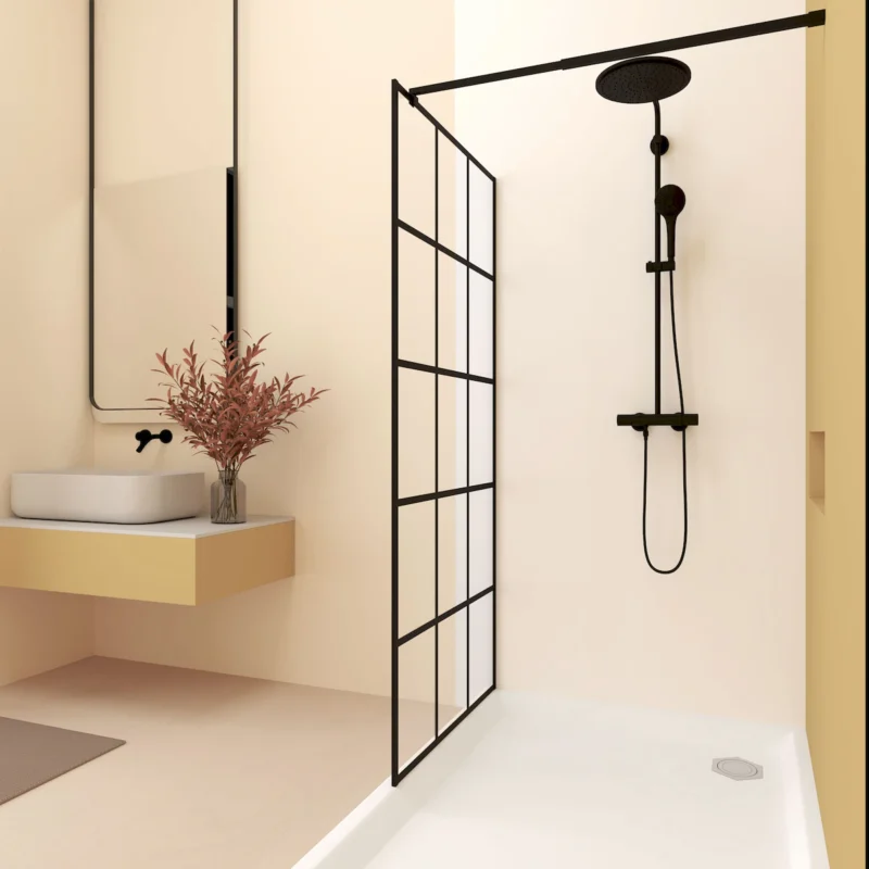 Framed Glass Shower Screen 34" Width x 72"Height with 1/4" 6mm Silk-printing Tempered Glass, Matte black aluminum and support bar, Shower door - Image 16