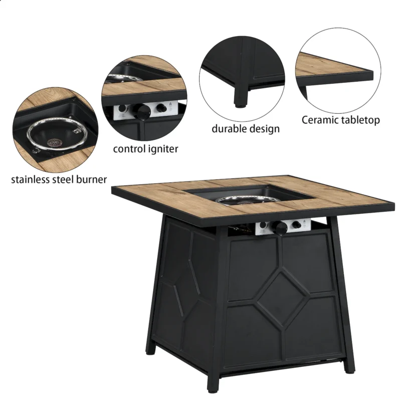 Fire Pit Table, 28-inch Square 40,000 BTU Auto-Ignition Propane Gas Firepit with Waterproof Cover - Image 4