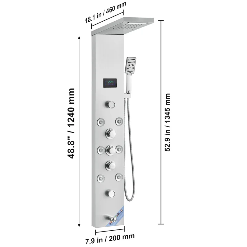 Shower Panel System, 6 Shower Modes, LED & Screen Hydroelectricity Shower Panel Tower, Rainfall, Waterfall, 8 Massage Jets, Tub Spout, Handheld Shower, Stainless Steel Wall-Mounted Shower Set  - Image 7