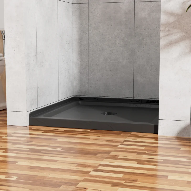 Goodyo 36"x36" Shower Base 3.5" Height Anti-slip Acrylic Center Drain Single Threshold Shower Base in Slate Black - Image 4