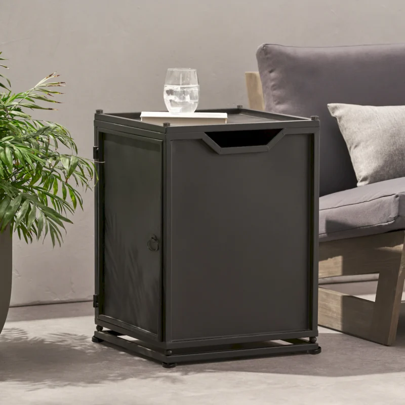 Outdoor Metal Tank Holder Side Table, Matte Black - Image 13