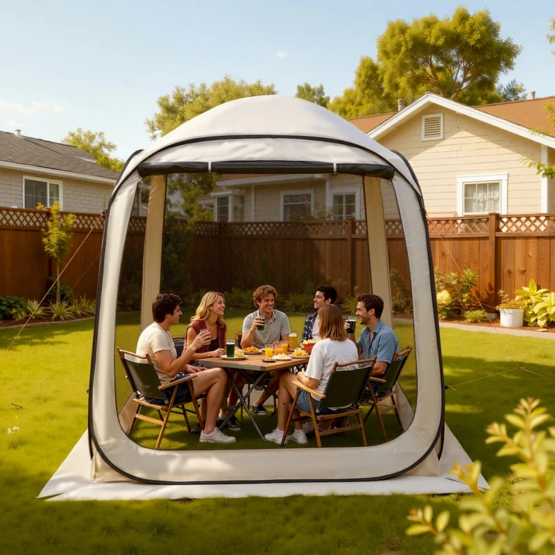Screen House Tent, 6 x 6 ft, 4-6 Person Pop Up Screen Tent, Portable Screened in Canopy with Carry Bag, Netting Sides, Ground Stakes, for Garden, Patio, Backyard, and Outdoor Activities, Beige - Image 8