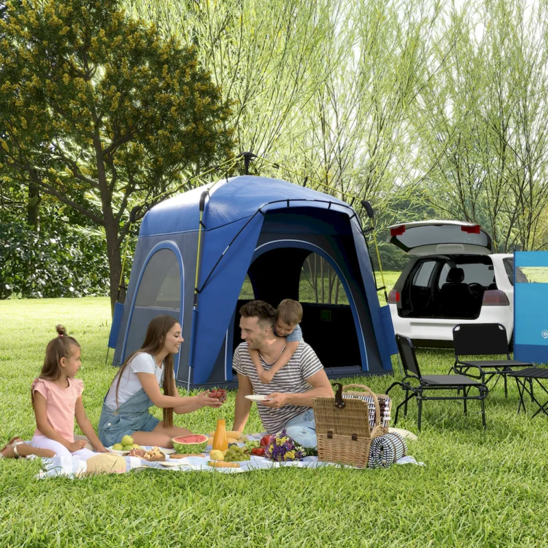 Outsunny Camping Tents 4 Person Pop Up Tent Quick Setup Automatic Hydraulic Family Travel Tent w/ Windows, Doors Carry Bag Included, Blue - Image 4