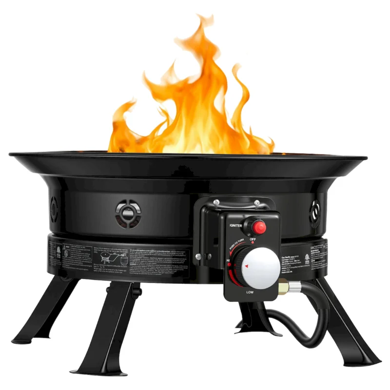 Propane Fire Pit 19-Inch, 53,000 BTU Portable Gas Fire Pit, with Grill Grate & Lava Rocks, Adjustable Flame, Folding Legs,Smokeless Outdoor Firebowl for Camping, Patio, Backyard, Deck, RV, Black - Image 6