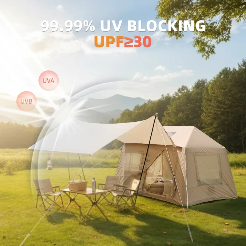 5.72m² Inflatable Camping Tent, Easy Setup 4 Season Windproof Glamping Tent with Mesh Windows & Pump, Outdoor Cotton Tent - Image 11