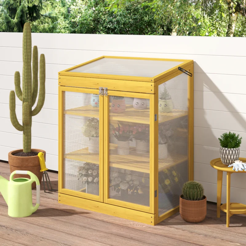 Greenhouse Wooden Cold Frame Greenhouse, Mini Greenhouse for Outdoor, Polycarbonate Garden Greenhouse Cabinet 2-Tier, Keep Plant Warm Enough - Image 5
