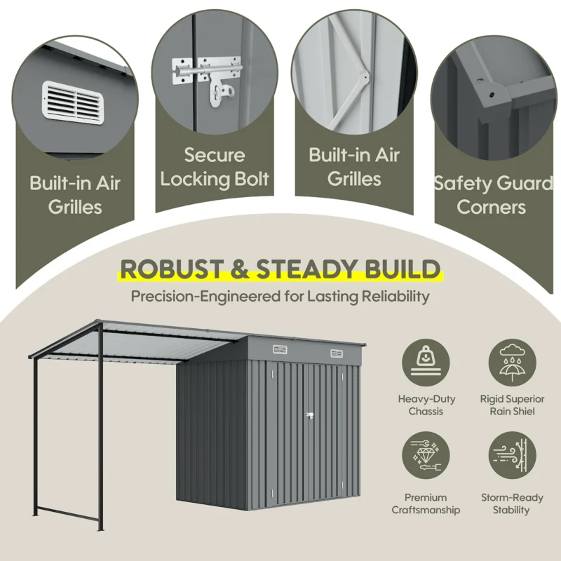 12x4 FT Metal Lean-To Shed with Pergola, 6x4 FT Outdoor Storage Shed & Hardtop Gazebo Combo, 2-in-1 Garden Tool Shed with Open Side for Patio, Backyard, Deck  - Image 11