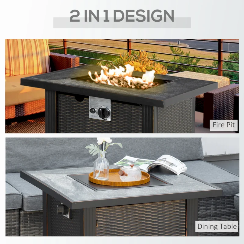 Outdoor Propane Gas Fire Pit Table, Auto-Ignition Square Wicker-effect Gas Firepit with Ceramic Tabletop - Image 3