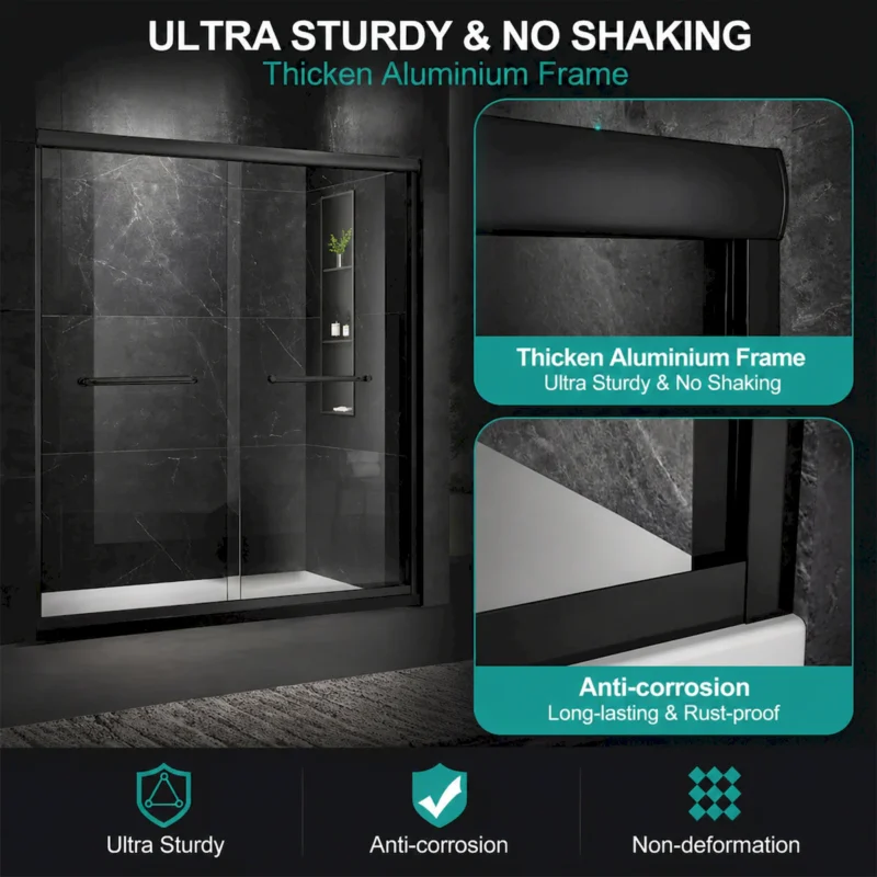 60'' W x 74'' H Door Sliding Frameless Shower Door with 6mm Tempered Glass LYM-02 Mat Black  - Image 10