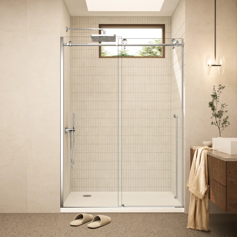 60" W x 78" H Chrome Reversible Installation Double Bypass Sliding Shower Door Easy Installation Frameless Shower Door,5/16"(8MM) Tempered Glass With Nano Explosion-proof Film - Image 3