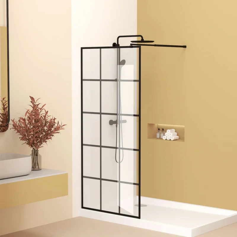 Framed Glass Shower Screen 34" Width x 72"Height with 1/4" 6mm Silk-printing Tempered Glass, Matte black aluminum and support bar, Shower door - Image 15