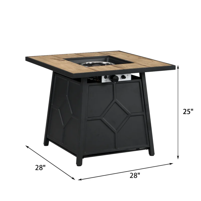 Fire Pit Table, 28-inch Square 40,000 BTU Auto-Ignition Propane Gas Firepit with Waterproof Cover - Image 3