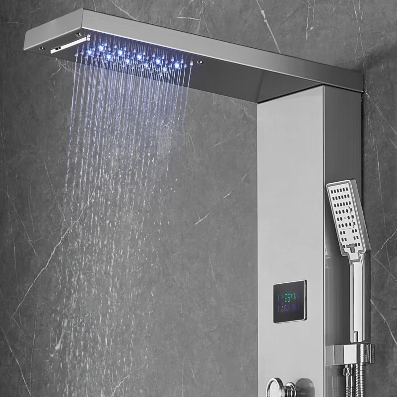 Shower Panel System, 6 Shower Modes, LED & Screen Hydroelectricity Shower Panel Tower, Rainfall, Waterfall, 8 Massage Jets, Tub Spout, Handheld Shower, Stainless Steel Wall-Mounted Shower Set  - Image 6