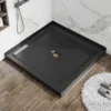 Goodyo 36"x36" Shower Base Anti-slip Acrylic Center Drain Double Threshold Shower Basin in Black - Image 2