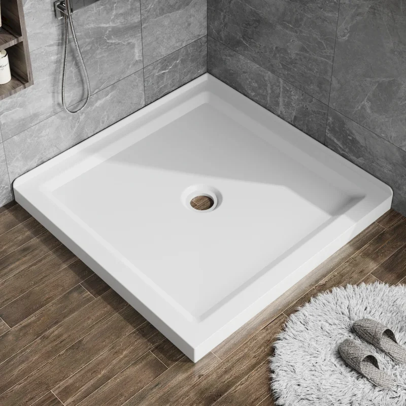 Goodyo 36"x36" Shower Base 3.3" Height Anti-slip Acrylic Center Drain Double Threshold Shower Basin in White  - Image 2
