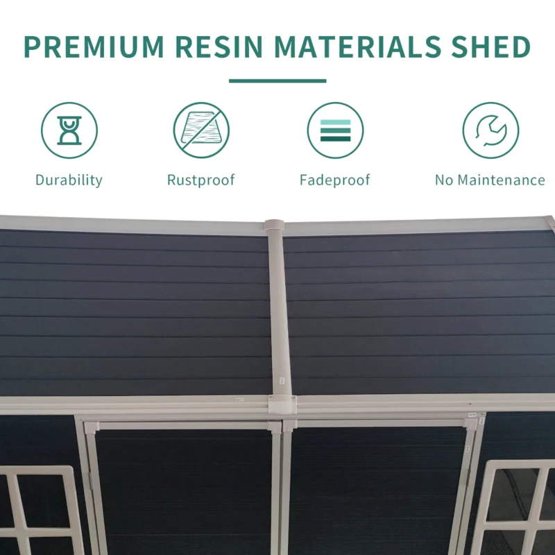 8x4ft Outdoor Resin Garden Shed with Floor and 2 Windows, Plastic Patio Outdoor Storage Shed with Lockable Door for Garden Tools, Bicycles, Trash Cans, Black  - Image 11