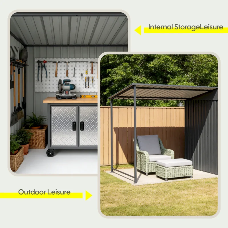 12x4 FT Metal Lean-To Shed with Pergola, 6x4 FT Outdoor Storage Shed & Hardtop Gazebo Combo, 2-in-1 Garden Tool Shed with Open Side for Patio, Backyard, Deck  - Image 10