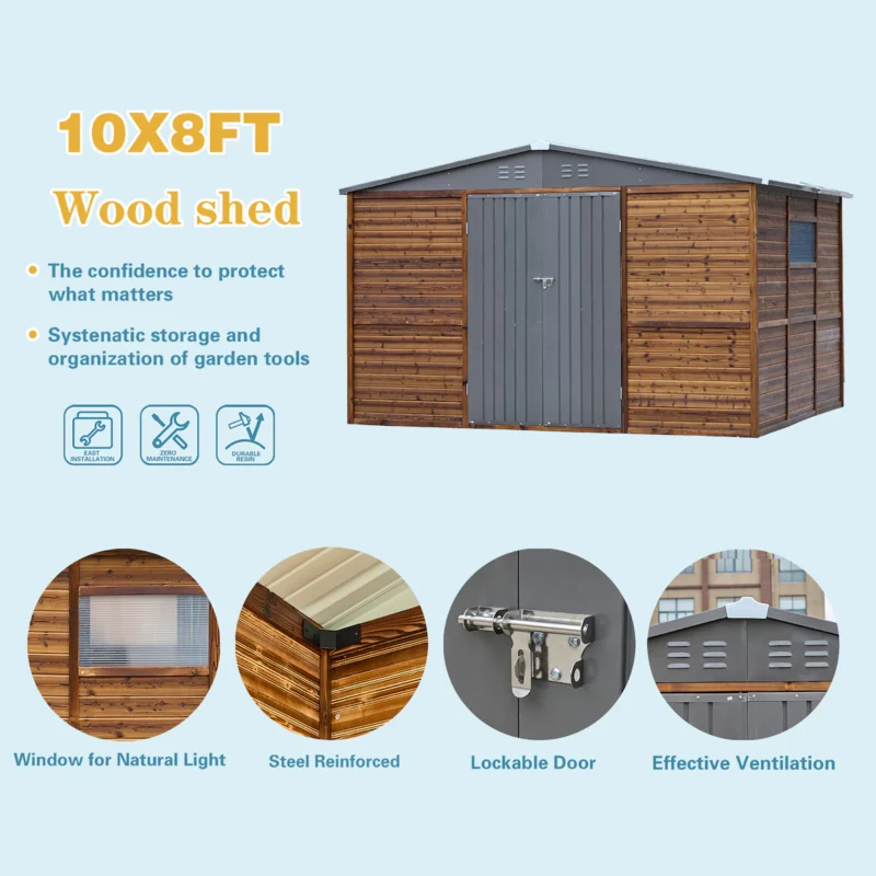 8*10FT Iron-Wood Combination Tool Shed – A Perfect Blend of Nature and Functionality - Image 4