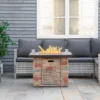 Outsunny 32 Inch Outdoor Propane Gas Fire Pit Table, 50,000 BTU Auto-Ignition Square Faux Ledge Stone Gas Firepit with Lava Rocks and Rain Cover, CSA Certification, Brown - Image 6