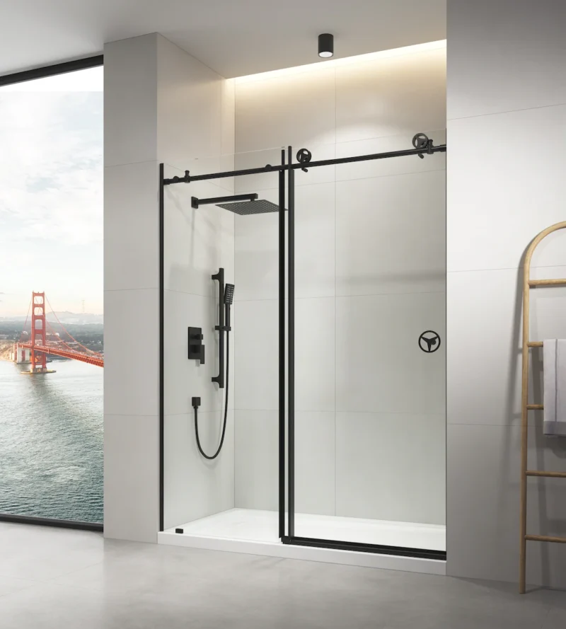 60" W x 76" H Sliding Frameless Shower Door in Matte Black with Clear Glass - Image 10