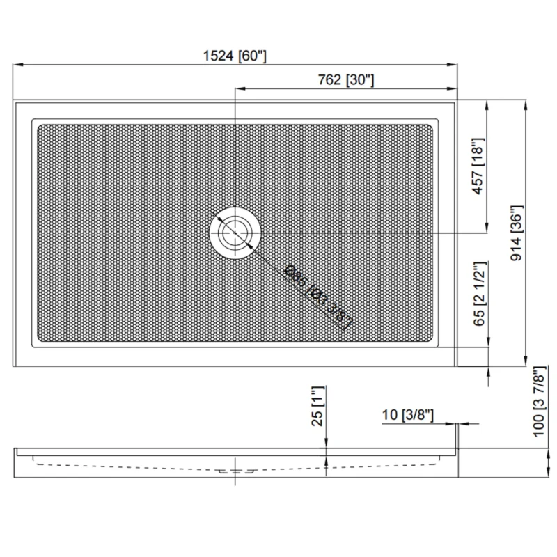 60" x 36" Shower Base,Central Drain Single Threshold Shower Base with Efficient Drainage, Shower Pan with Slip Resistant Textured Surface (Drain Not Included) - Image 4