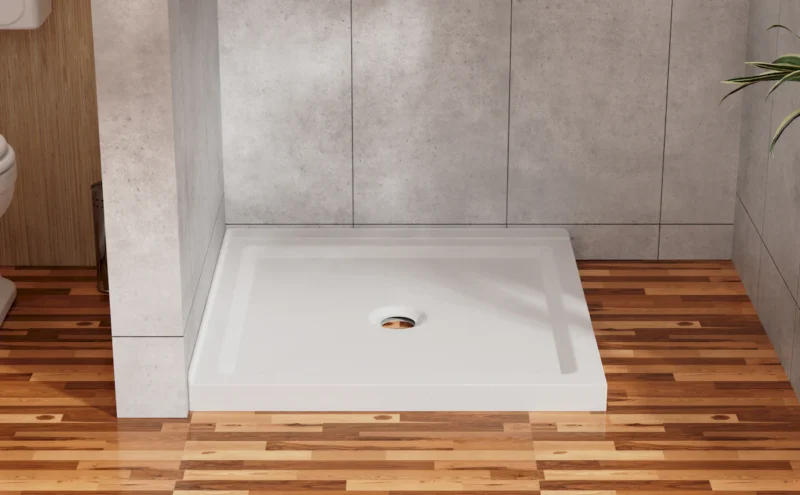 Goodyo 36"x36" Shower Pan 3.3" Height Double Threshold Shower Base in Slate White, Anti-slip Acrylic, Center Drain (no Drain Sets)  - Image 4
