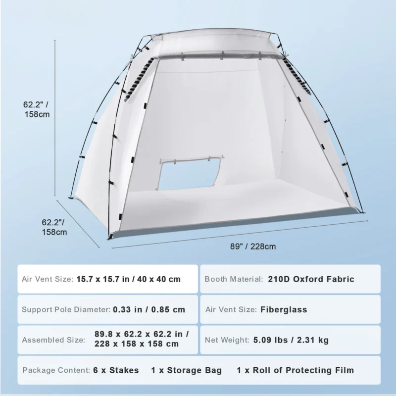 Portable Paint Booth, Larger Spray Paint Tent with Built-in Floor & Mesh Screen, Painting Tent Station for Furniture DIY Hobby Tool, 7.5x5.2x5.2ft Spray Paint Shelter - Image 4