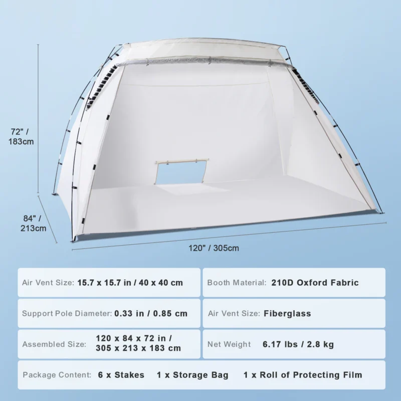 Portable Paint Booth, Larger Spray Paint Tent with Built-in Floor & Mesh Screen, Painting Tent Station for Furniture DIY Hobby Tool, 10x7x6ft Spray Paint Shelter - Image 5