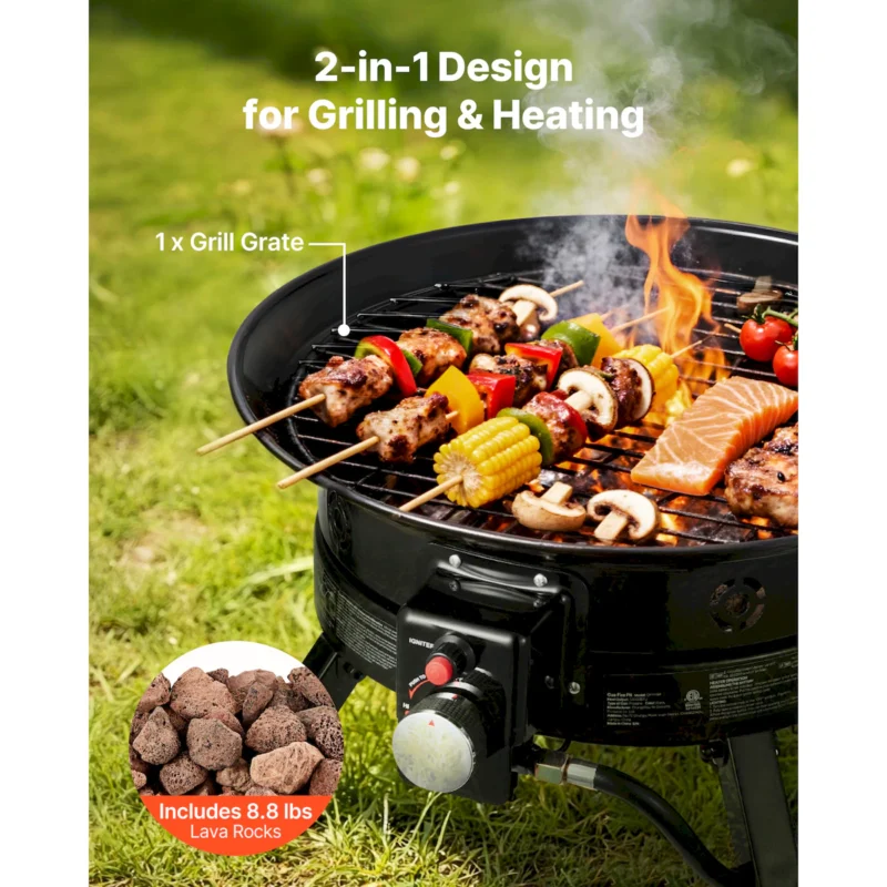 Propane Fire Pit 19-Inch, 53,000 BTU Portable Gas Fire Pit, with Grill Grate & Lava Rocks, Adjustable Flame, Folding Legs,Smokeless Outdoor Firebowl for Camping, Patio, Backyard, Deck, RV, Black - Image 4
